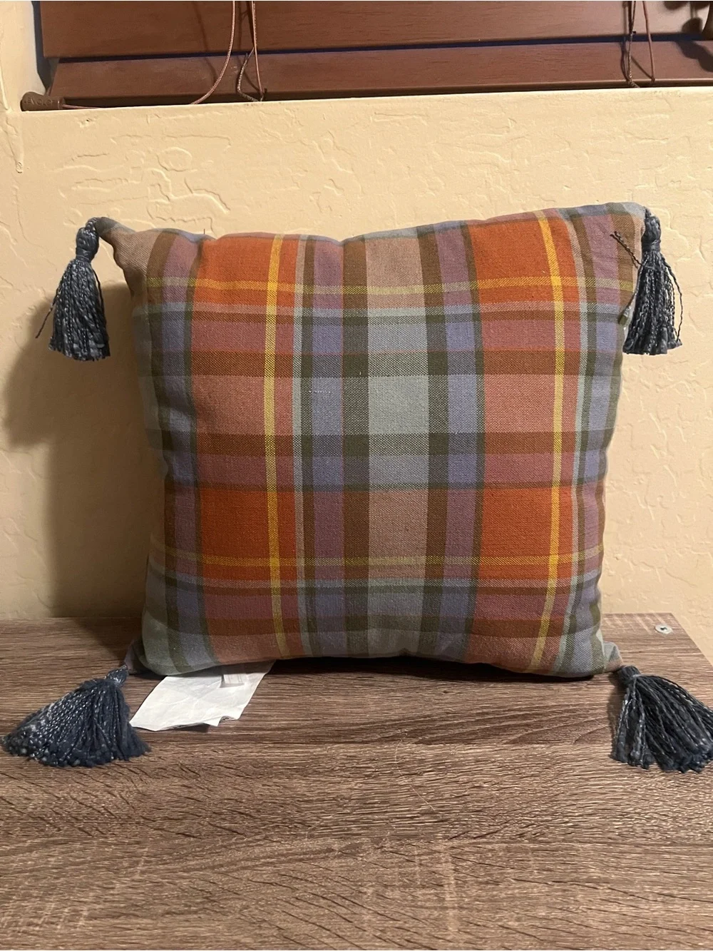 Target Bullseye Plaid Throw Pillow Fall Autumn Tassels Orange Blue Green NWT